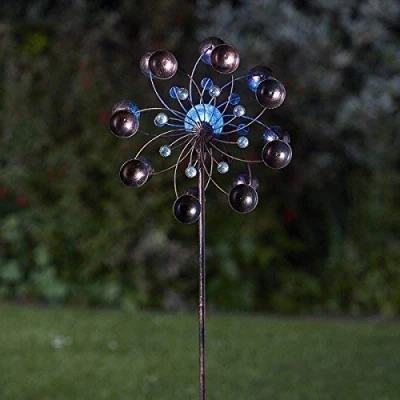 Image of Garden Mile® Decorative Solar Powered Light Up Wind Spinners With Colour Changing LED Lights Copper Effect Metal Sculptures Versatile Ornaments Decoration