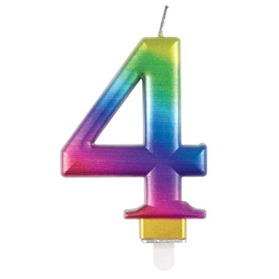 Image of Metallic Rainbow Number 4 Birthday Candle Vibrant 3D Topper for Cakes &amp; Desserts Perfect Kids&#039; Adults&#039; Parties 1 Pc