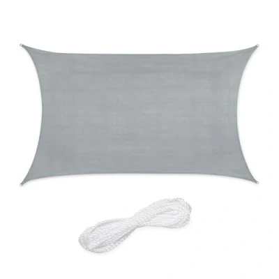 Image of Relaxdays Sun Sail Shade, Triangular Awning, 3 x 4 m, HDPE Fabric, for Patio &amp; Garden, with Tensioning Ropes, Light Grey, 3x4m