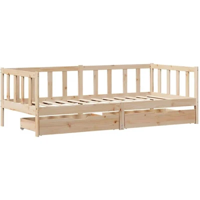 Image of vidaXL Daybed with Drawers Sofa Sleeper, Solid Pine Wood, Rustic Style, 90x200 cm, Living Room, Bedroom