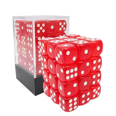 Image of Bescon 12mm 6 Sided Dice 36 in Brick Box, Six Die (36) Block of Dice, Translucent Red with White Pips