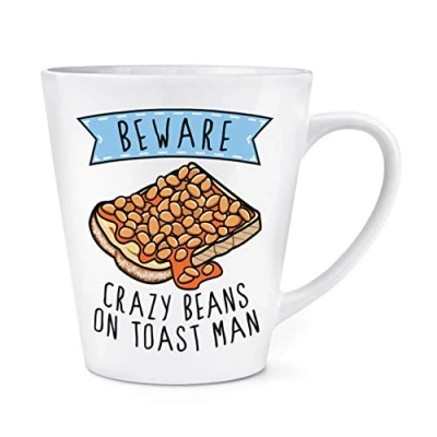 Image of Beware Crazy Beans On Toast Man 12oz Latte Mug Cup