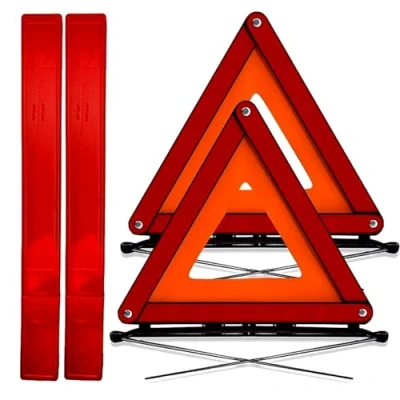 Image of NTEK Emergency Warning Car Triangle, Safety Triangle for Roadside Breakdowns Foldable Wind Tested with Case, European Driving Kit Breakdown (PACK OF 2)