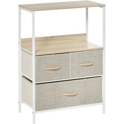 Image of HOMCOM 3 Drawer Storage Chest Unit Home Cabinet w/Shelves Living Room Bedroom Entryway Furniture, Light Grey