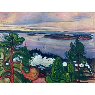 Image of Wee Blue Coo Painting Landscape Edvard Munch Train Smoke Art Print Poster Wall Decor 12X16 Inch