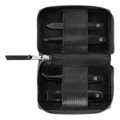 Image of ZWILLING Premium Black Edition 4 Piece Genuine Leather Snap Closure Travel Set with Nail Clippers and Cuticle Cutter
