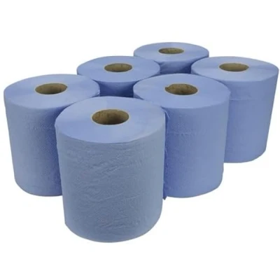 Image of 6 X Centrefeed Blue Rolls 2 Ply Embossed Paper Towels Strong &amp; Absorbent Pack Sustainable UK Supplier Perfect for Commercial Kitchen Use Cleaning Toilet