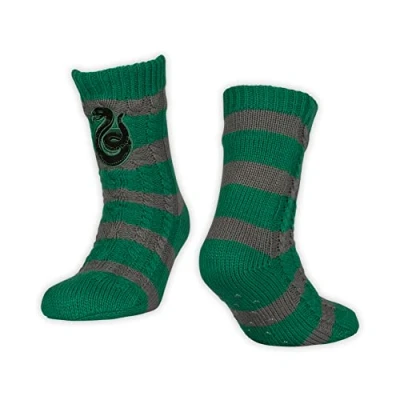 Image of Bioworld Harry Potter Slytherin Hogwarts House Adults Fluffy Slipper Socks