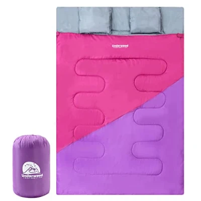 Image of Double Sleeping Bag for Adults and Kids Lightweight with 2 Pillows, Man Large Camping, Waterproof 3 Season Outdoor, Hiking by Underwood Aggregator