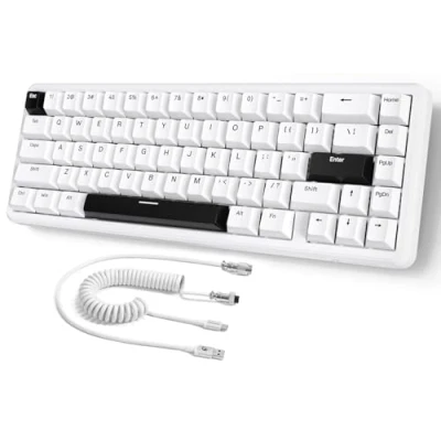 Image of MAMBASNAKE ATTACK SHARK X65 HE Rapid Trigger Keyboard, 0.01mm RT Accuracy, 8Khz 60% Wired Magnetic Switch Gaming Keyboard with Coiled Cable, Adjustable Actuation, Snap Tap, for PC/Mac, White