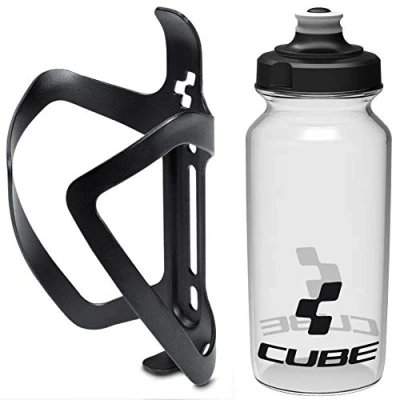 Image of Cube HPA Anodised Top Loading Cage Black &amp; Icon Bottle Clear, 500ml / Alloy Lightweight Bicycle Cycling Cycle Bike MTB Mountain Road Water Drink Flask Bidon Bracket Mount Holder HPP Accessories