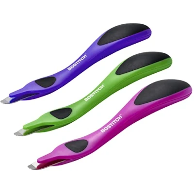 Image of Bostitch Professional Magnetic Easy Staple Remover Tool 3 Pack Neon Colored Puller Stick for Office Home &amp; School.