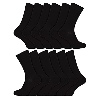 Image of 12 Pair Multipack Mens 100% Egyptian Cotton Socks Sock Snob Luxury Ribbed Seamless Mid Calf Black (6 8, Black)