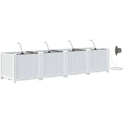 Image of vidaXL Garden Planters with Water Irrigation System 4 pcs White