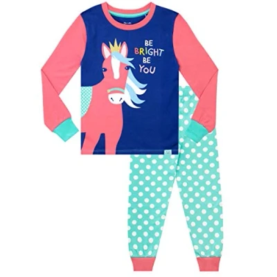 Image of Harry Bear Girls Pyjamas Snuggle Fit Rainbow Horse Multicoloured 4 5 Years
