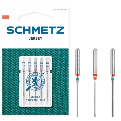 Image of SCHMETZ Domestic Sewing Machine Needles 5 Jersey 130/705 H SUK Needle Size 2x70/10, 2x80/12, 1x90/14 Can be Used on All Conventional Household Machines