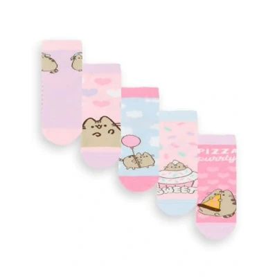 Image of Pusheen Girls Socks 5 Pack Kids Multicoloured Cute Cat Graphic Footwear Kitten Snack Attack Comfortable Sock Set Bundle Cartoon Series Merchandise Gift