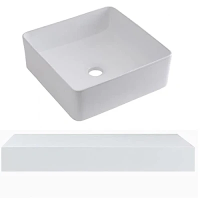 Image of Milano Lurus Modern 600mm Wall Mounted Bathroom Floating Shelf Square Countertop Basin Sink White