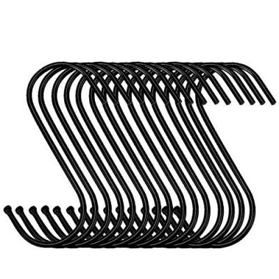 Image of 30 Pack Black S Hooks Steel Hanging Heavy Duty Hanger Hook Metal Kitchen Pot Rack Closet Plants for Pot, Pan, Cups, Plants, Bags, Jeans, Towels