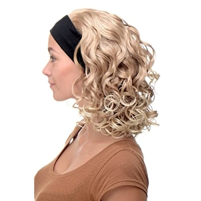 Image of Wig ME UP BRO 704 27T613 Lady Quality fixed black head band shoulder length very voluminous curled blond mix platinum tips