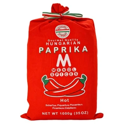 Image of Menol Spices Authentic Hungarian Hot Paprika Powder (Hot 1000g) Very Spicy Premium Gourmet Quality, Produced in region of Szeged, Hungary, Vibrant Red, Incredible Flavour