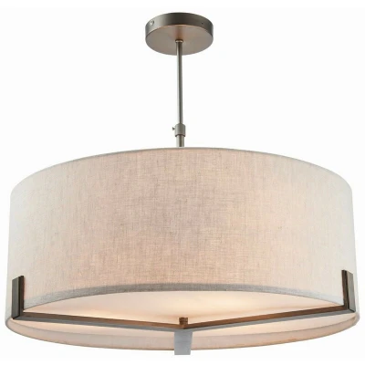 Image of Hayfield Cylindrical Pendant Brushed Bronze Effect Plate &amp; Natural Linen 3 Light Dimmable IP20 E27