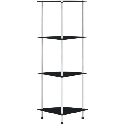 Image of vidaXL 4 Tier Shelf Black 30x30x100 cm Tempered Glass