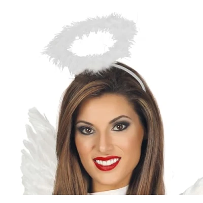 Image of FIESTAS GUIRCA White Marabou Angel Halo Headband (One Size) Fancy Dress Accessory for Halloween, Carnival and Costume Parties Ideal Dark Demon Unisex Adult