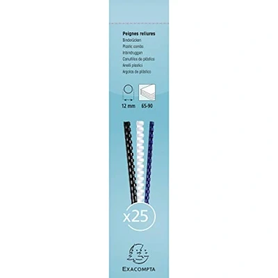 Image of Exacompta Ref 76401E Binding Combs 12mm Thick, 21 Rings, Suitable for A4 Documents, Holds Approx. 65 90 Sheets, Made from PVC Material Black (Pack of 25)