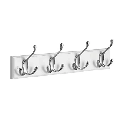 Image of SONGMICS Coat Rack, Wall Mounted Hook with 4 Tri Hooks, Rack for Bags, Coats, Hallway, Living Room, Bedroom, White and Silver LHR030E01