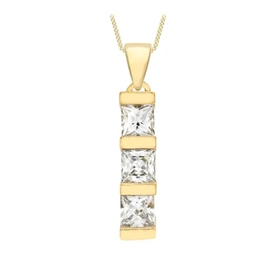Image of Carissima Gold Women&#039;s 9 ct Yellow Cubic Zirconia Square Bar Drop Pendant on Curb Chain Necklace of 46 cm/18 inch