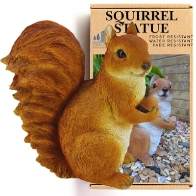Image of G&amp;H Decor Realistic 11 Inch Squirrel Polyresin Statue Hand Painted Ornament Intricate Detail Suitable for Indoor or Outdoor Use Frost and Fade Resistant Animal Lawn