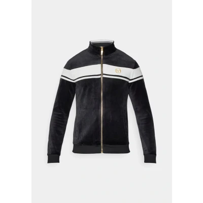 Image of Sergio Tacchini Damarindo Velour Track Top, Black/White, Full Zip Sports Jacket (UK, Alpha, L, Regular, Black)