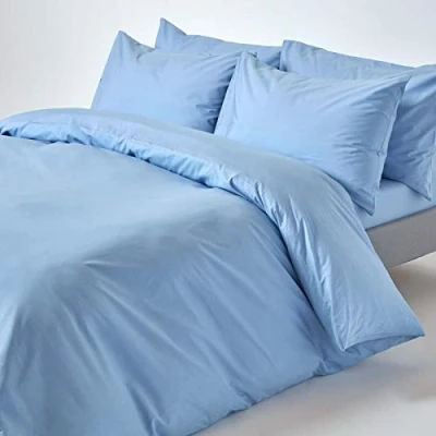 Image of HOMESCAPES Light Blue Pure Egyptian Cotton Duvet Cover Set Single 200 TC 400 Thread Count Equivalent Pillowcase Included Quilt Bedding