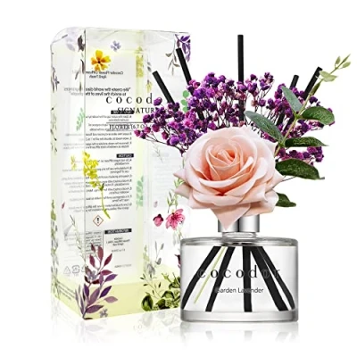 Image of Cocod&#039;or [COCODOR/Garden Lavender] Reed diffuser oil 200ml with Rose, Eucalyptus and Preserved Flower sticks. Best for Home, Kitchen, Bathroom. Diffusers Sticks