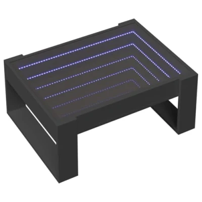 Image of vidaXL Coffee Table with Infinity LED Hallway Side/Table, Engineered Wood/Glass, Black, 70x53x30cm, Customizable RGB Lights, Versatile Use for Living Room/Bedroom/Office