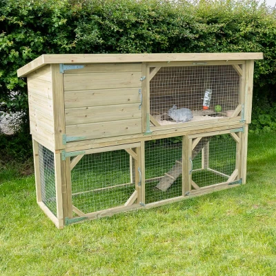 Image of 6&#039;4 x 2&#039;5 Forest Hedgerow Wooden 2 Tier Rabbit Hutch (1.94m 0.74m)