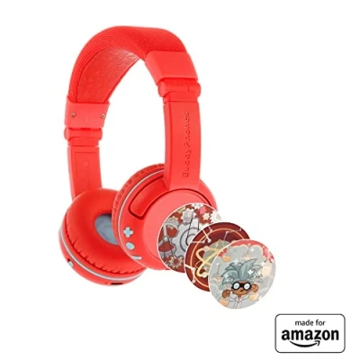 Image of All New, Made for Amazon BuddyPhones PlayTime Volume limiting Bluetooth Child Headphones Age (3 7), Poppy Red