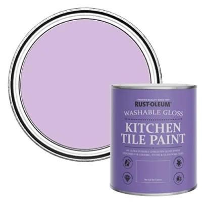 Image of Rust Oleum Purple Water Resistant Kitchen Tile Paint in Gloss Finish Violet Macaroon 750ml