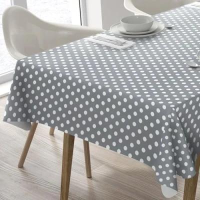 Image of Home Direct Rectangular Oilcloth PVC Wipe Clean Tablecloth Table Cover 140cm x 180cm 55x70 Polka Dot Grey Light