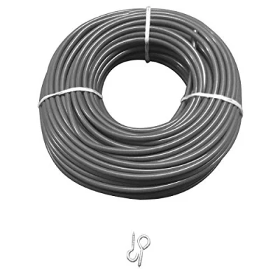 Image of picturehangingdirect.co.uk Silver Net Curtain Wire Voile rope rod Including 6 Hooks eyes 1Mtr 30Mtr Length (Silver + 6Hooks+6Eyes), 10 meter wire)