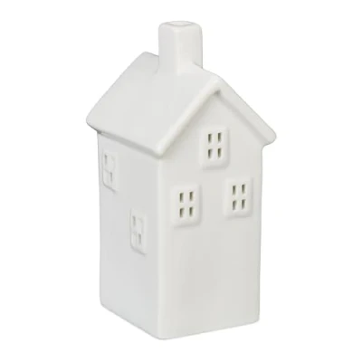 Image of Relaxdays Tealight House Ceramic, Light Through Windows, for 1 Candle, HxWxD: 14.5 x 6.5 7 cm, Table Decoration, White
