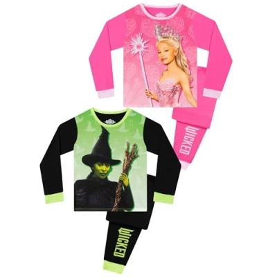 Image of WICKED Movie Girls Pyjamas 2 Pack PJs Elphaba And Glinda Girls’ Pyjama Sets Pink 12 13 Years