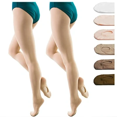 Image of DANCEYOU Ballet Tights Girls Womens Dance Skin Tone Convertible Kids Opaque 2 Pairs Salmon (Nude) SA/MA (L)
