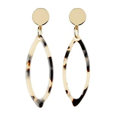 Image of Clip On Earrings Gold Plated Drop Earring With Brown Tortoiseshell Acrylic Ebbi B