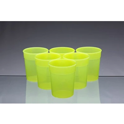 Image of AIOS Dishwasher Safe Stackable Neon Yellow Plastic Cups/Beakers/Tumblers 250ml (Set of 6)