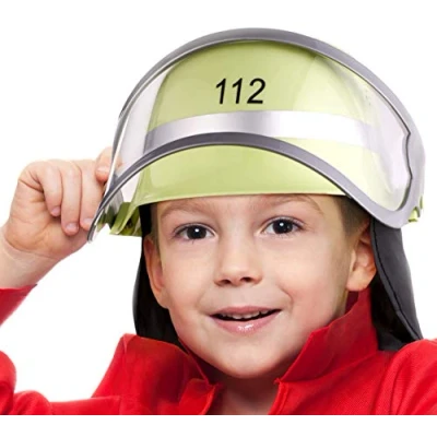 Image of Balinco Fire brigade helmet 112&quot; for children with flip up visor &amp; neck cloth size adjustable ideal as costume/disguise carnival