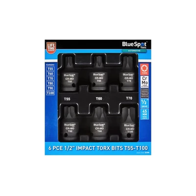 Image of Blue Spot Tools 6 PCE 1/2&quot; Impact Torx Bits (T55 T100)