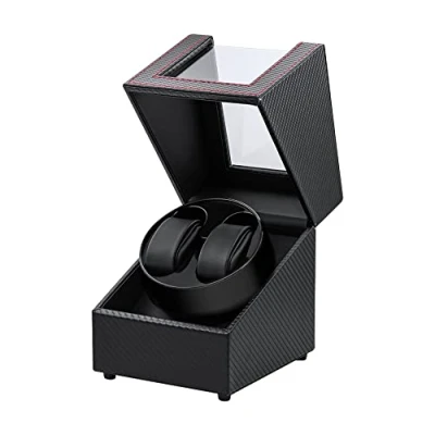 Image of Mcbazel Double Automatic Watch Winder Box, Display Storage Rotation Wristwatch Box with 2 Slots Black/Red