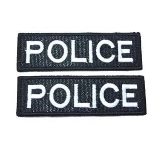 Image of Fat catz copy 2X Black Police Badge Fancy Dress Logo Embroidered Patch Iron or Sew on 7cm x 3cm